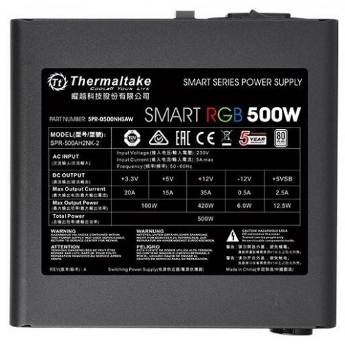 Блок питания Thermaltake Smart RGB 500W (230V) (PS-SPR-0500NHSAWE-1) (черный) 3
