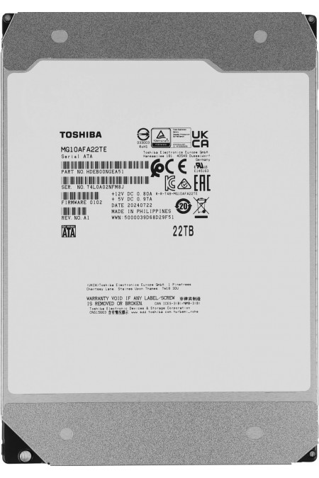 Внутренний HDD Toshiba Enterprise Capacity 512E MG10F 22 ТБ SATA-III (MG10AFA22TE) 