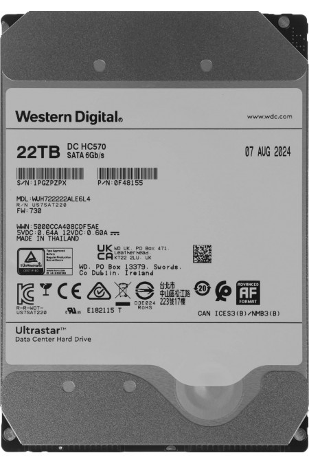 Внутренний HDD Western Digital WD DC HC570 22 ТБ 0F48155 (WUH722222ALE6L4) 