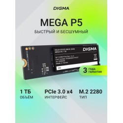 Внутренний SSD Digma Mega P5 1 ТБ M.2 2280 (DGSM3001TP53T)