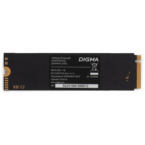 Внутренний SSD Digma Meta S69 M.2 2280 PCIe 4.0 x4 1 TB (DGSM4001TS69T) 