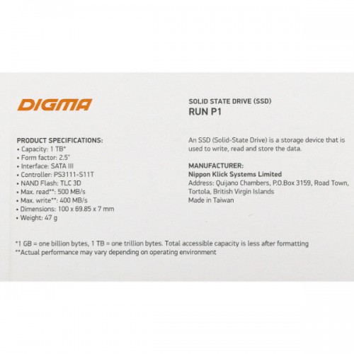 Внутренний SSD DIGMA Run P1 1 ТБ SATA III (DGSR2001TP13T) 3