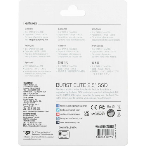 Внутренний SSD Patriot Memory Burst Elite 1.92 ТБ SATA (PBE192TS25SSDR) 5