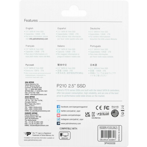 Внутренний SSD Patriot Memory P210 128 ГБ SATA (P210S128G25) 8