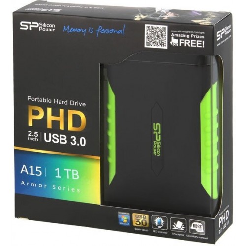 Внешний SSD Silicon Power Armor A15 2 ТБ (SP020TBPHDA15S3K) (черный/зеленый) 9