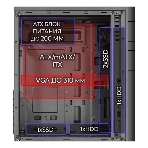 Корпус GINZZU A370 RGB без БП (черный) 3