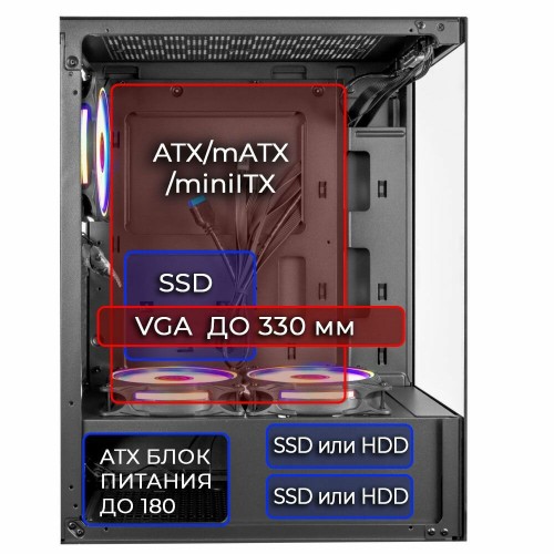 Корпус GINZZU CL100 без БП (черный) 3