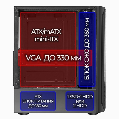 Корпус GINZZU CL145 без БП (черный) 3