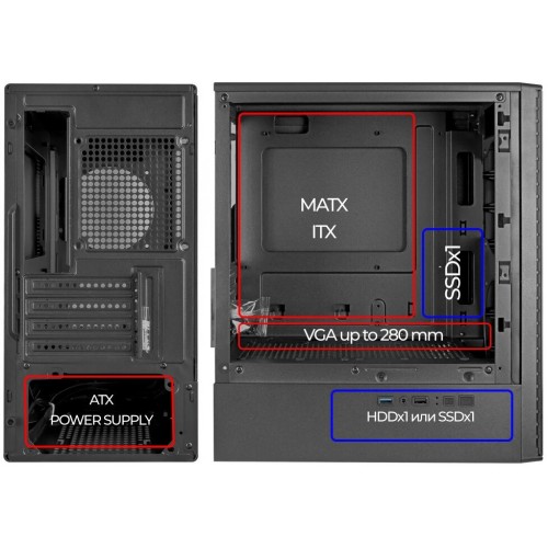 Корпус Ginzzu CL400 без БП (черный) 9