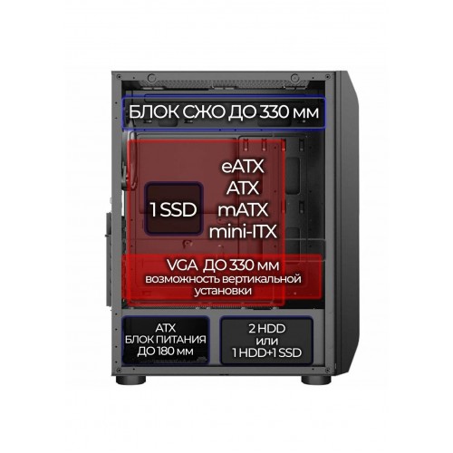 Корпус Ginzzu GL300 без БП (черный) 3