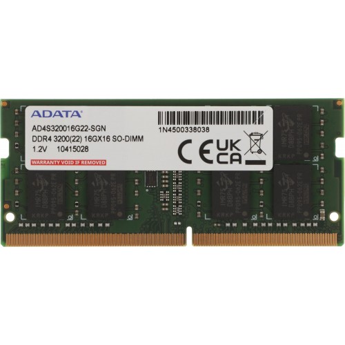 Оперативная память ADATA 16 ГБ DDR4 3200 МГц SODIMM CL22 (AD4S320016G22-SGN) 
