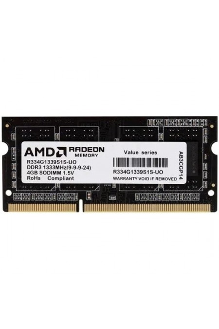 Оперативная память AMD Radeon R3 Value 4 ГБ DDR3 1333 МГц SODIMM CL9 (R334G1339S1S-UO) 