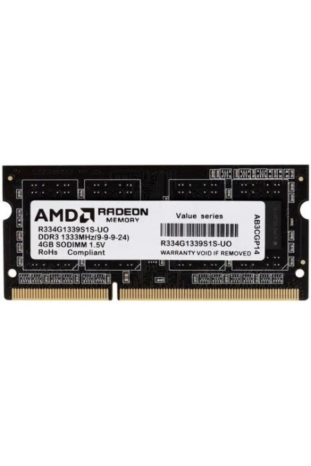Оперативная память AMD Radeon R3 Value 4 ГБ DDR3 1333 МГц SODIMM CL9 (R334G1339S1S-UO) 1
