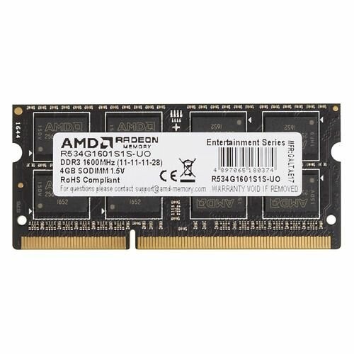 Оперативная память AMD Radeon R3 Value 4 ГБ DDR3 1333 МГц SODIMM CL9 (R334G1339S1S-UO) 1