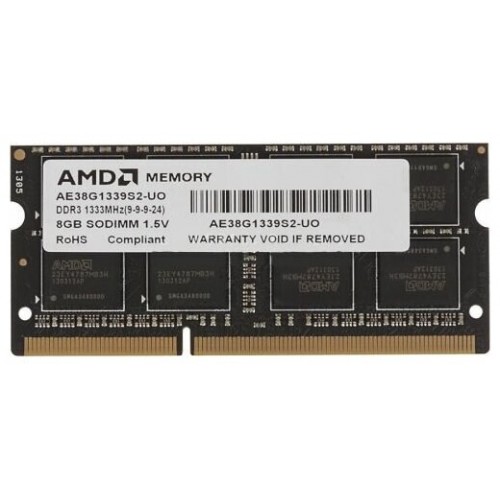 Оперативная память AMD Radeon R3 Value 8 ГБ DDR3 1333 МГц 1333 SODIMM CL9 (R338G1339S2S-UO) 1