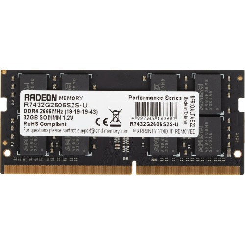 Оперативная память AMD Radeon R7 Performance 32 ГБ DDR4 2666 МГц SODIMM CL19 (R7432G2606S2S-U) 2