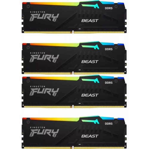 Оперативная память Kingston Fury Beast Black RGB 128 ГБ (32 ГБ x 4 шт.) DDR5 5600 МГц DIMM CL40 (KF556C40BBAK4-128) 