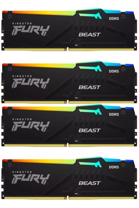 Оперативная память Kingston Fury Beast Black RGB 128 ГБ (32 ГБ x 4 шт.) DDR5 5600 МГц DIMM CL40 (KF556C40BBAK4-128) 1
