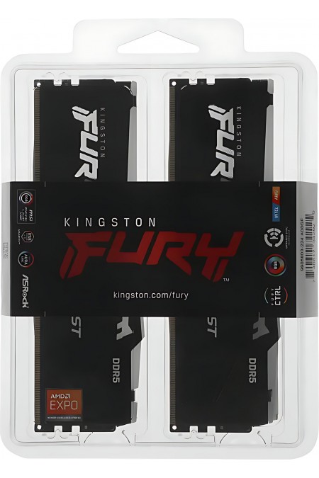 Оперативная память Kingston Fury Beast Black RGB Expo 32 ГБ (16 ГБ x 2 шт.) DDR5 6800 МГц DIMM CL34 (KF568C34BBEAK2-32) 6