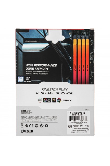 Оперативная память Kingston Fury Renegade XMP 32 ГБ (16 ГБ x 2 шт.) DDR5 7600 МГц DIMM CL38 (KF576C38RSAK2-32) 4