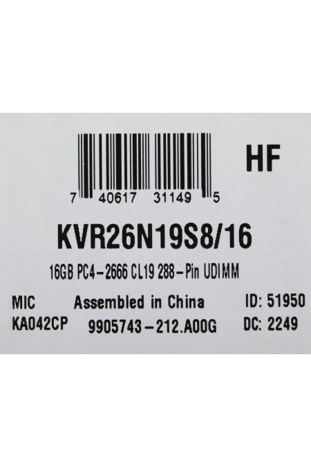 Оперативная память Kingston ValueRAM 16 ГБ DDR4 2666 МГц DIMM CL19 (KVR26N19S8/16) 6