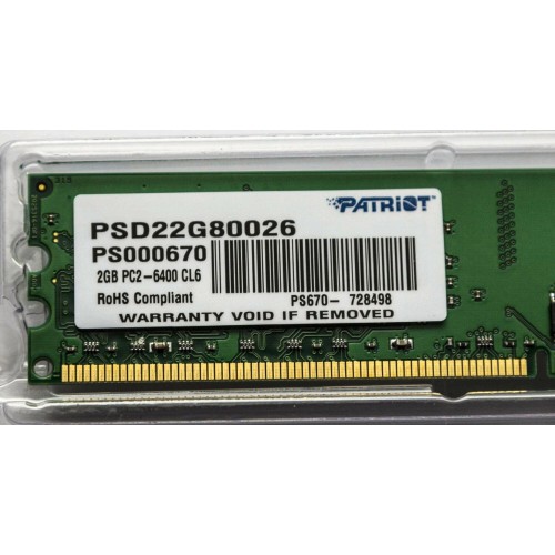 Оперативная память Patriot Memory SL 2 ГБ DDR2 800 МГц DIMM CL6 (PSD22G80026) 3