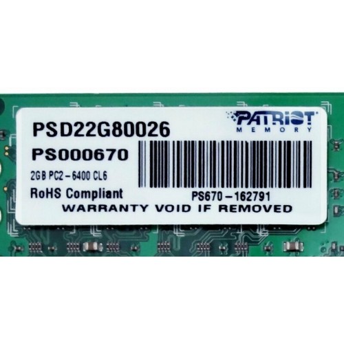 Оперативная память Patriot Memory SL 2 ГБ DDR2 800 МГц DIMM CL6 (PSD22G80026) 7