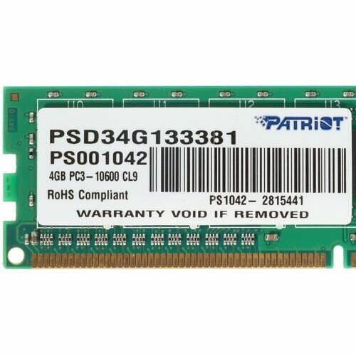 Оперативная память Patriot Memory SL 4 ГБ DDR3 1333 МГц DIMM CL9 (PSD34G133381) 9