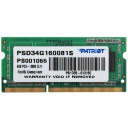 Оперативная память Patriot Memory SL 4 ГБ DDR3 1600 МГц SODIMM CL11 (PSD34G160081S)