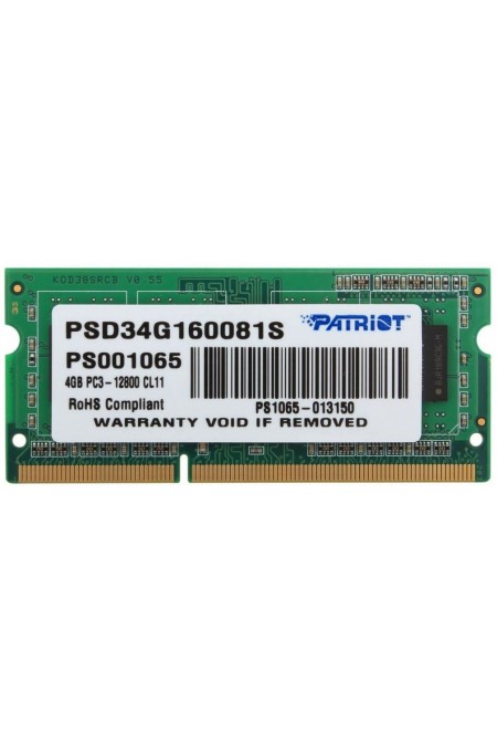 Оперативная память Patriot Memory SL 4 ГБ DDR3 1600 МГц SODIMM CL11 (PSD34G160081S) 