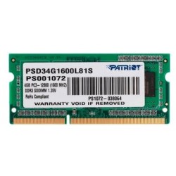 Оперативная память Patriot Memory SL 4 ГБ DDR3L 1600 МГц SODIMM CL11 (PSD34G1600L81S)