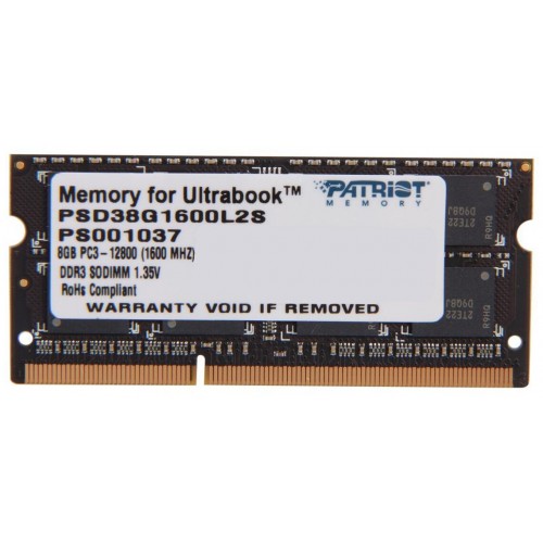 Оперативная память Patriot Memory SL 8 ГБ DDR3L 1600 МГц SODIMM CL11 (PSD38G1600L2S) 