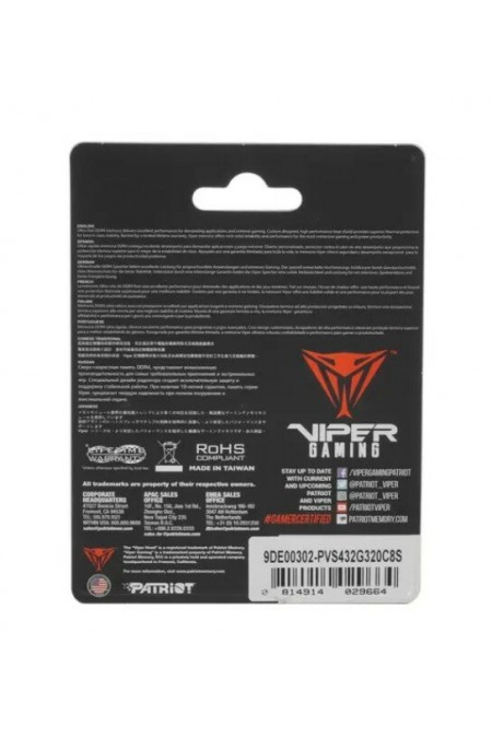 Оперативная память Patriot Memory VIPER STEEL 32 ГБ DDR4 3200 МГц SODIMM CL18 (PVS432G320C8S) 9