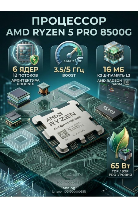Процессор AMD Ryzen 5 Pro 8500G, 6 x 3500 МГц (100-000000931), OEM 