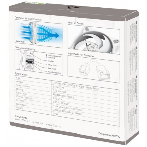 Вентилятор для корпуса ARCTIC BioniX P120 (Grey/White) PWM 200 - 2100 RPM - retail (ACFAN00167A) (белый) 4