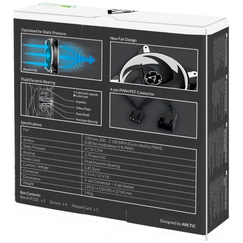 Вентилятор для корпуса ARCTIC BioniX P120 (White) PWM 200 - 2100 RPM - retail (ACFAN00116A) (черный/белый) 3