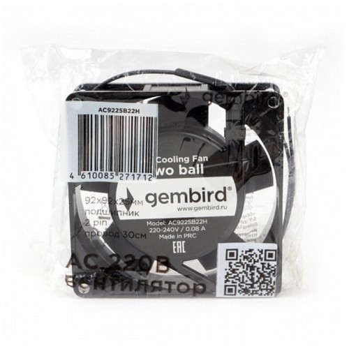 Вентилятор для корпуса Gembird/ 92x92x25/ AC/ 220/ подшипник/ 2 pin/ провод 30 см (18924) (черный) 4