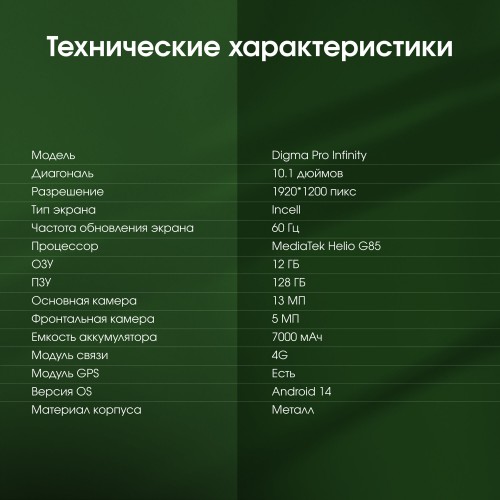 Планшет DIGMA Pro Infinity G85 6/128GB 4G (темно-серый) 1