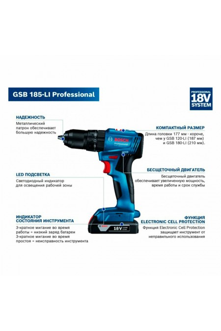 Дрель-шуруповерт Bosch GSB 185-LI (06019K3100) 6