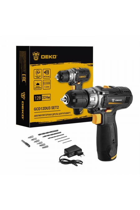 Дрель-шуруповерт Deko GCD12DU3 Set 2 FU-Li-Ion + оснастка 13 предметов (063-4146) 
