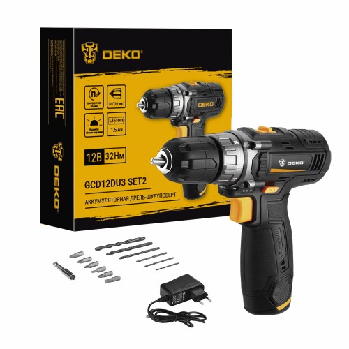Дрель-шуруповерт Deko GCD12DU3 Set 2 FU-Li-Ion + оснастка 13 предметов (063-4146) 