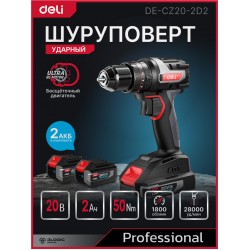 Дрель-шуруповерт Deli DE-CZ20-2D2
