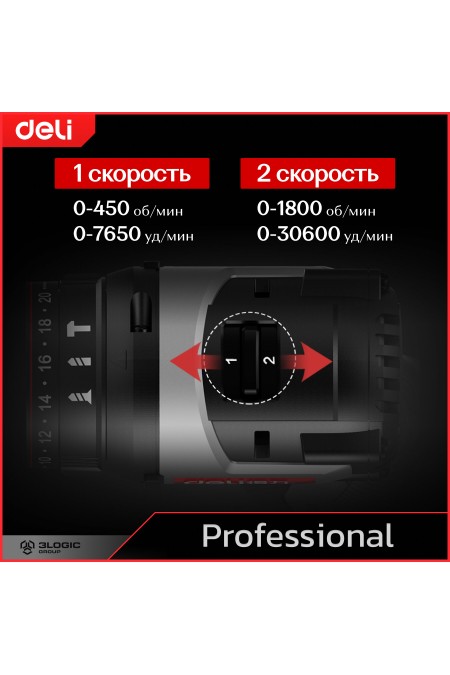 Дрель-шуруповерт Deli DE-CZ20-2D2 2