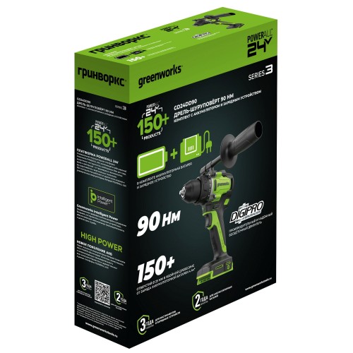 Дрель-шуруповерт Greenworks GD24DD90 (3707507CUB) 1