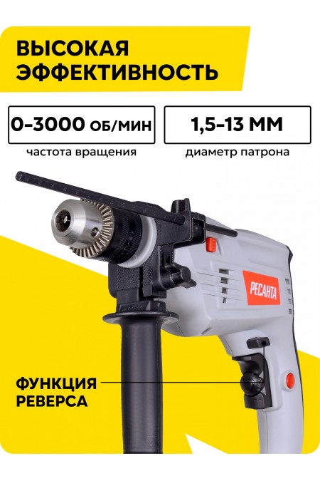 Дрель ударная Ресанта ДУ-15/680 (75/8/2) 2