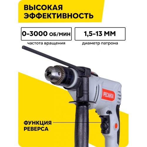 Дрель ударная Ресанта ДУ-15/850 (75/8/3) 2