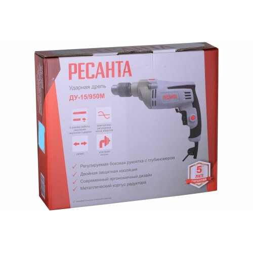 Дрель ударная Ресанта ДУ-15/950М (75/8/4) 4