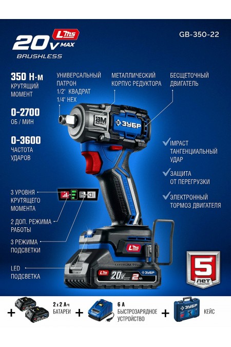 Гайковерт ЗУБР GB-350-22 1