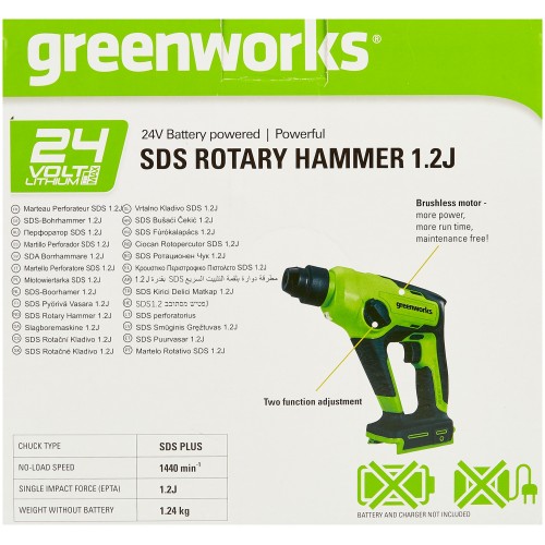 Перфоратор GreenWorks GD24SDS1 (3803107) 7