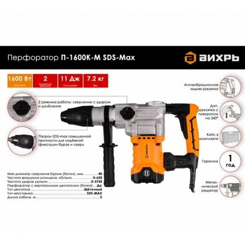 Перфоратор Вихрь П-1600к-м (72/3/3) 2